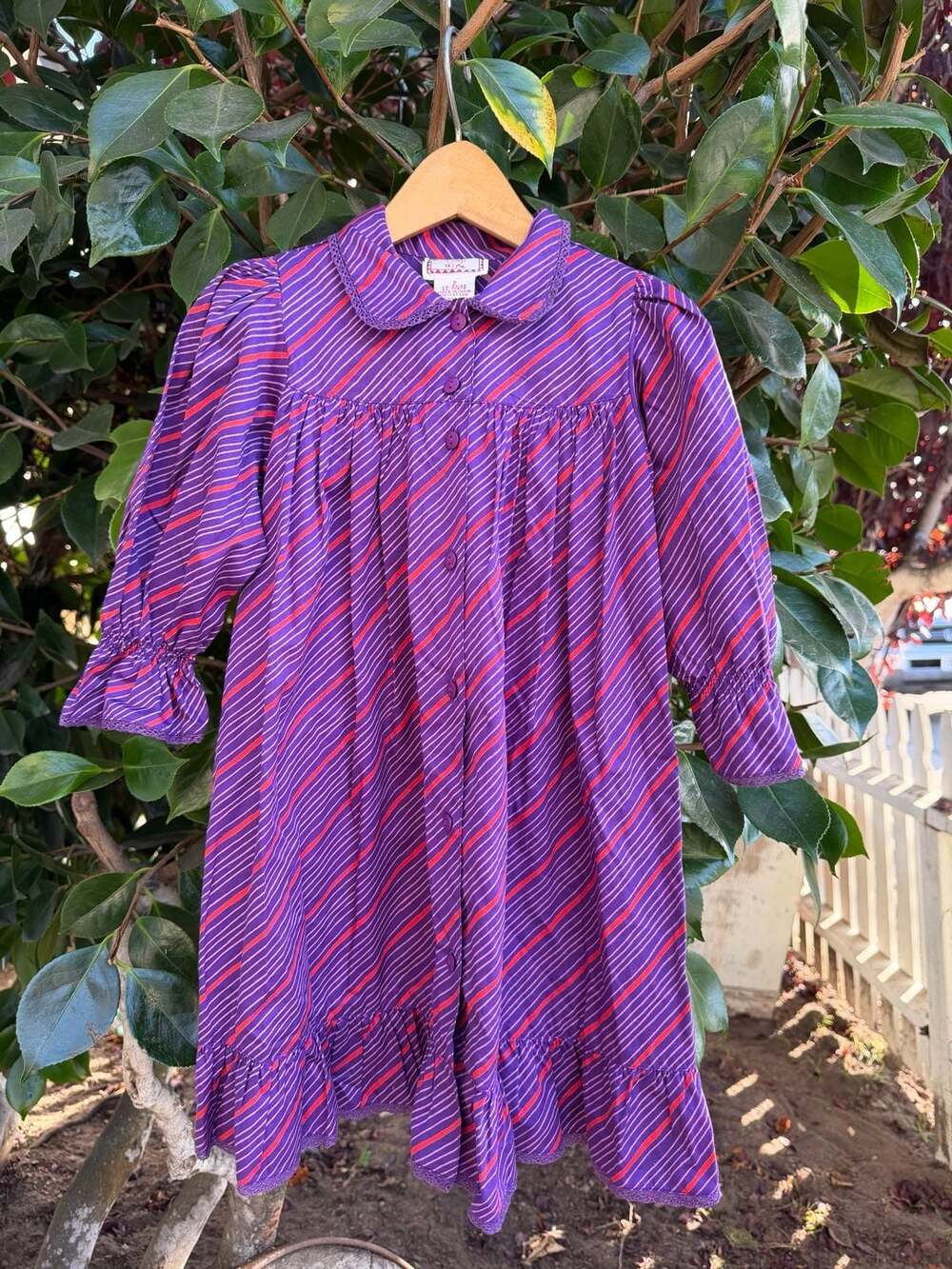 Vintage Cornelloki  Purple and Red Striped Prairie Dress with Collar